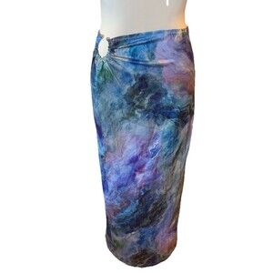 New With Tag Nasty Gal O Ring Marble Printed Midi Skirt Blue Size US 4 UK8